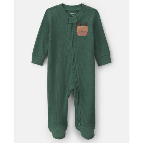 Baby Boy Moose Cotton 2-Way Zip Thermal Sleep & Play Pajamas - Green | Carter's
