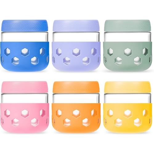 Glass Jars with Silicone Sleeves 6 Pack (Pastel Cream)