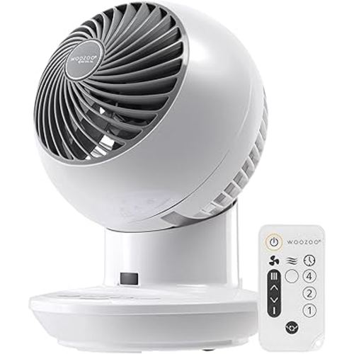 IRIS USA WOOZOO Air Circulator Fan with Remote, Oscillation, 3 Speeds, 52ft Max Air Distance, Adjustable Tilt, Quiet Motor, Small Fan for Bedroom, Office, Dorm, White