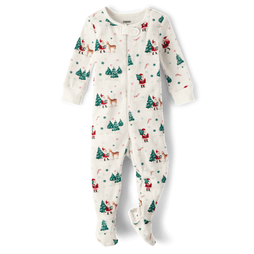 Baby Santa Thermal Footed One Piece Pajamas - White