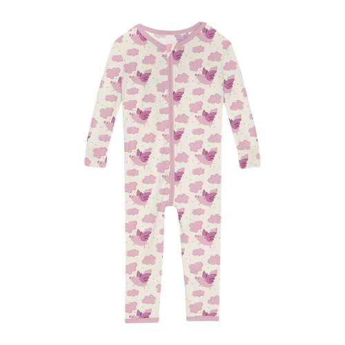 Print Convertible Sleeper with Zipper in Natural Flying Pigs