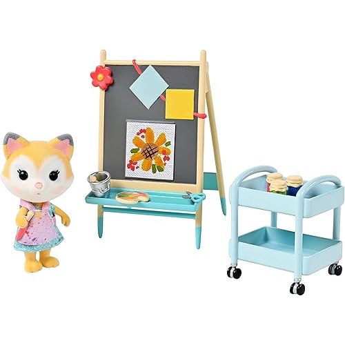 Sunny Days Entertainment Honey Bee Acres Paint & Color Art Fun – 13 Piece Dollhouse Playset with Exclusive Fox Figure | Pretend Play Toys for Kids