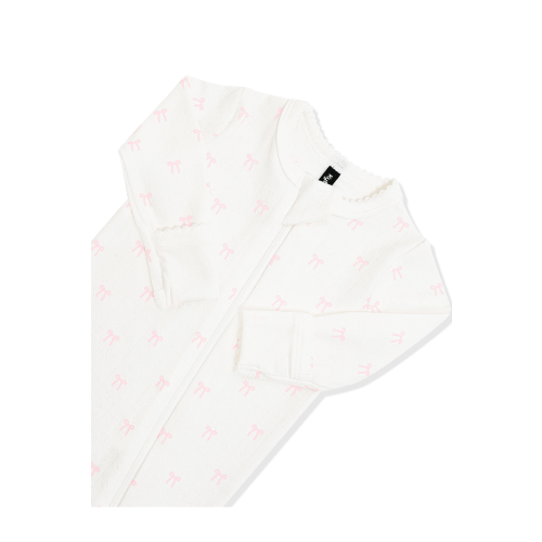 Kyte Baby Pointelle Zippered Footie in Sweet Pink Bow 6-12M