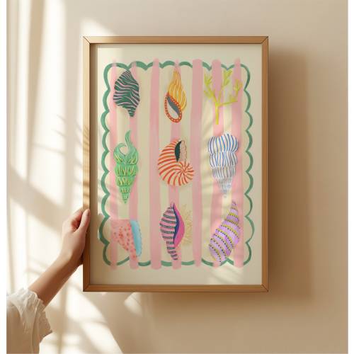 Colorful Shells Print: Hand Drawn Beach Wall Art