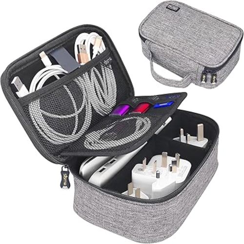 sisma Travel Electronics Organizer Small Carrying Case for Cables Phone Chargers USB Plugs Power Cords Earbuds Adapter Tech Accessories Pouch -Grey
