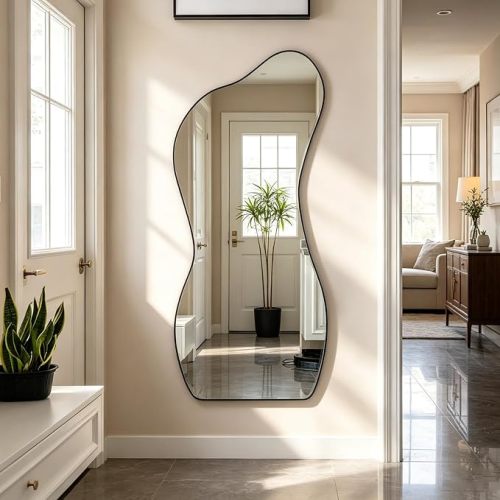POZINO Gold Irregular Mirror, 33.5"x20.5" Cloud Shaped Mirrors, Asymmetrical Wall Mirror, Abstract Funky Frameless Mirrors for Living Room Bathroom Bedroom Entryway Fireplace