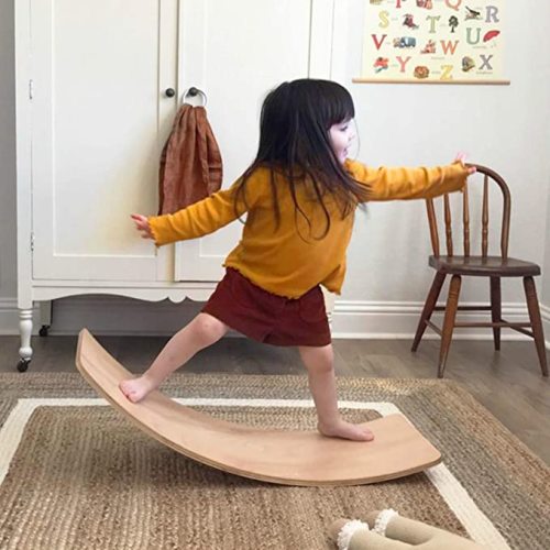 Wooden Balance Board Wobble Board Preschool Toys Early Learning Kid Yoga Curvy Board - Rocker Board Kid Size Natural Wood - Natural Wooden