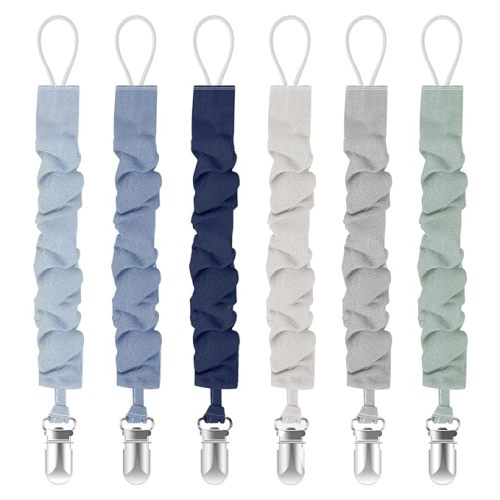 Pacifier Clips for Baby Boys and Girls, Pacifier Holders for Teething Relief and Baby Essentials, Safe for Newborns (6 Pack)