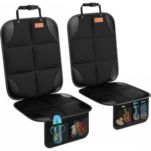 SMART ELF Car Seat Protector, 2Pack Seat Protector Protect Child Seats with Thickest Padding and Non-Slip Backing Mesh Pockets for Baby and Pet,Sedan SUV Truck (Black)