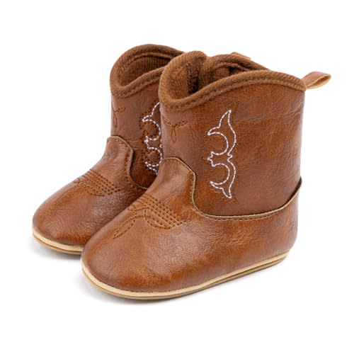 HsdsBebe Baby Boys Girls Western Cowboy Boots Infant Moccasins High Top Booties Toddler Soft Sole Non-Slip First Walker Crib Shoes