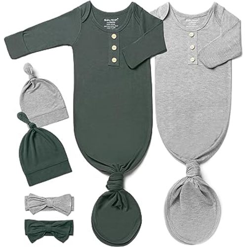 Baby Noah Newborn Knotted Gown Set with Hat and Headband - Buttery Soft Tie Bottom Gown for Baby's Sweet Dreams (2 Packs)