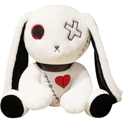 Easter Bunny Plush Toy,Halloween Scary Rabbit Stuffed Animal Long Ears Standing Toy, Suitable for Fans Easter Christmas Birthday Gift. (Small White 9.8in)