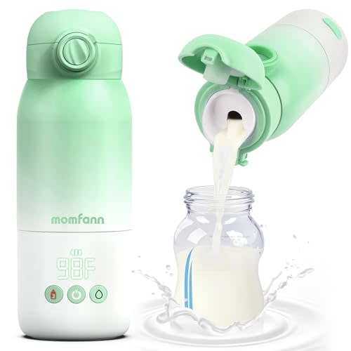 MOMFANN Portable Bottle Warmer for Travel, Dual Heating Modes for Breastmilk & Water, Portable Bottle Milk Warmer with Fast Heating & Long Battery Life, 10 Ounces Large Capacity (Green)