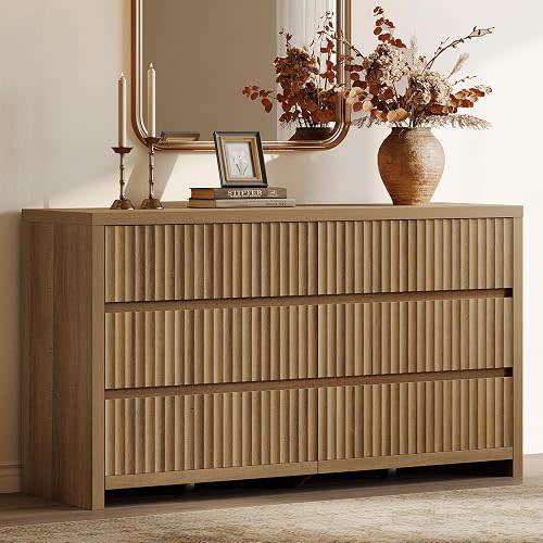 SICOTAS Fluted 6 Drawer Dresser for Bedroom– 55.2''W Large Chest of Drawers