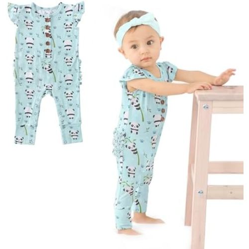 Baby Newborn Ruffled Cap Sleeve Button Snap One-Piece Baby Clothes fFootless Ultra Soft Rompers 0-36 Months