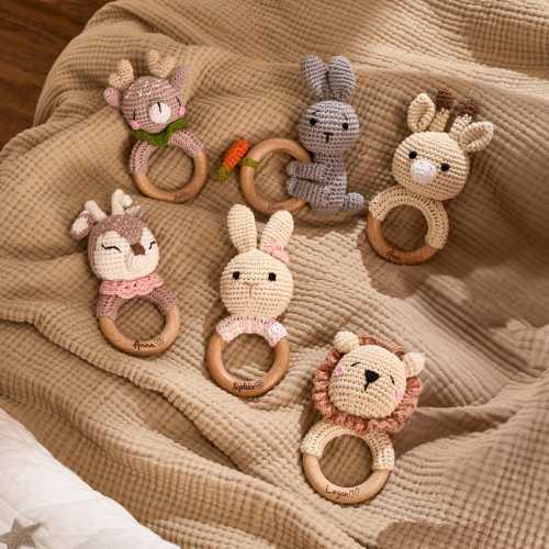 Personalized Baby Rattle - Custom Baby Rattle with Name - Engraved Animal Rattle -Baby Shower Gift - Newborn Gift