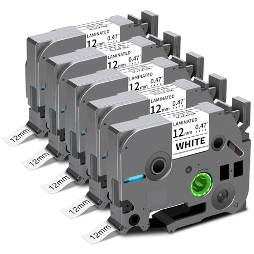 5-Pack TZe-231 Label Tape Compatible for Brother TZe TZ Tape 12mm 0.47 Laminated White for PTouch Label Maker PT-D210 D220 H110 D600 D400 D410 2040, Black on White