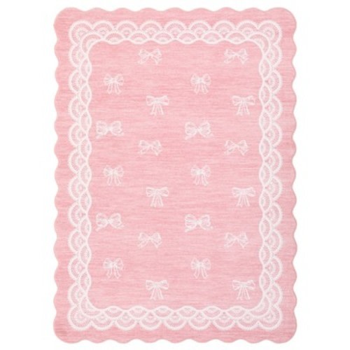 8'x10' Pink Washable Scalloped Living Room Area Rug, Soft Non Slip Bow Print Nursery Rugs Girls Bedroom Rug, Indoor Modern Large Dining Room Carpet