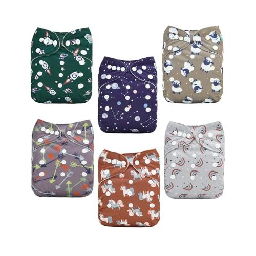 ALVABABY Baby Cloth Diapers 6 Pack with 12 Inserts Cloth Diaper Covers Adjustable Washable Reusable for Baby Girls and Boys