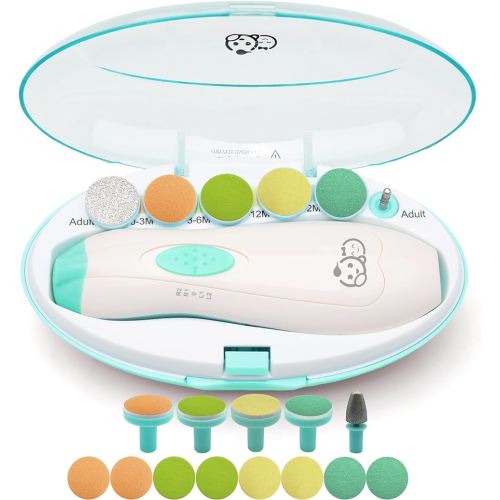 Baby Nail Trimmer 21 in 1, Usage Labeled Case & 13 Extra Replacement Tools, Royal Angels Baby Electric Nail File, Baby Nail Care, Nail Clipper Newborn Toddler Toes & Fingernails Nail Kit (Green)