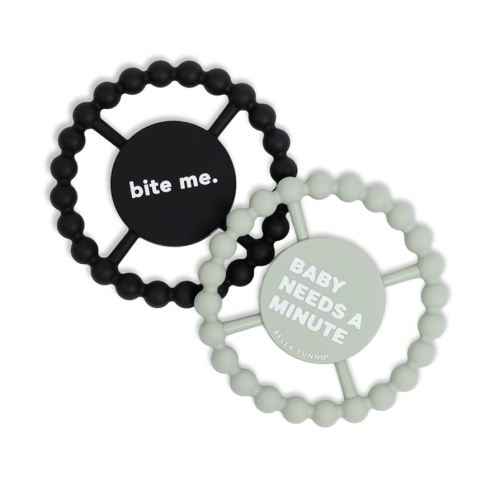 Baby Teether by Bella Tunno, Silicone Teethers for Babies 3-6 Months, 6-12 Months, Baby Toys, Pacifier, Teething Relief, Boys, Girls, Baby Needs a Minute/Bite Me Set