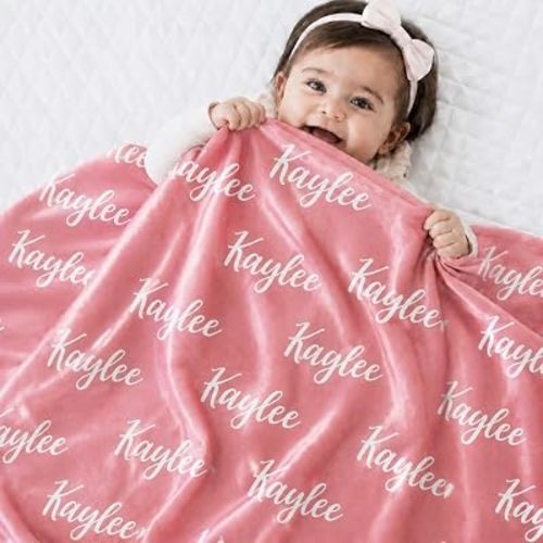 Personalized Baby Blanket with Name Custom Blanket for Girls Boys, Soft Flannel Fleece Blanket for Newborn, Cozy Nursery Blanket for Kids Toddler Grandkids