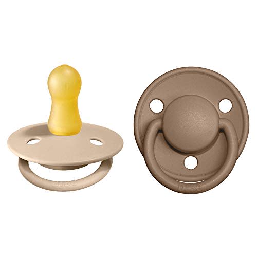 BIBS Pacifiers - De Lux Collection | BPA-Free Baby Pacifier | Made in Denmark | Set of 2 Vanilla/Dark Oak Color Premium Soothers | Size 0-6 Months