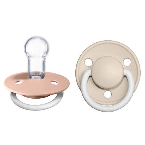 BIBS Pacifiers - De Lux Collection | BPA-Free Round Nipple | Silicone | Made in Denmark | Set of 2 Blush Night/Vanilla Night Color Premium Soothers | Size One Size