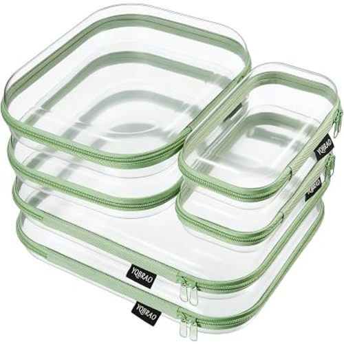Clear Hard Shell Zipper Cases, 6 Multi-Size Organizers, Green