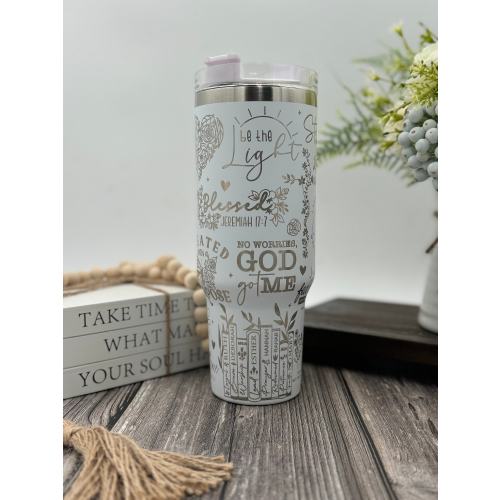 Bible Verses Engraved Tumbler | Cup Holder Friendly Travel Mug | Vacuum Insulated Large Water Bottle | Religious Gift for Her | Bible Books