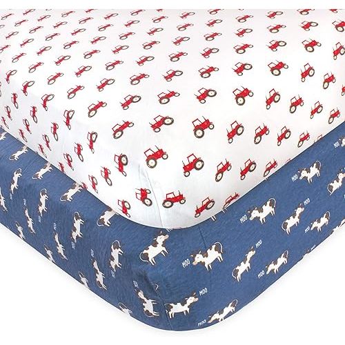 Hudson Baby Unisex Baby Cotton Fitted Crib Sheet, Tractor And Cow, One Size