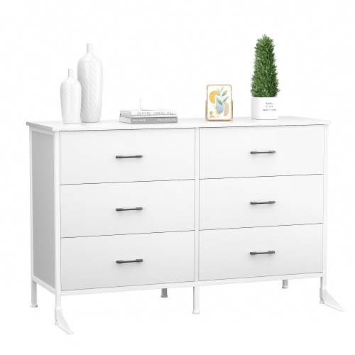 47.3'' Compact 6-Drawer Dresser Chest, Storage Tower for Bedroom, Living Room, Nursery, White Cabinet with Steel Frame