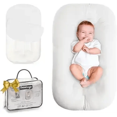 Infant Support Cushion - Baby Support Cushion for Newborn, 0-24 Months, Portable Tummy Time Mat for Home and Travel, Soft Cotton, Supervised Use, Baby Essentials Gift,White(1 Cushion + 1 Cover)
