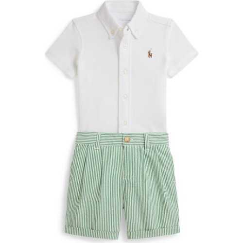 Oxford Mesh Button-Up Shirt & Shorts Set