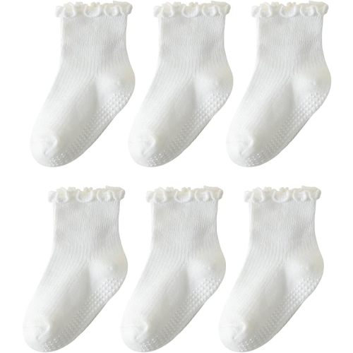 ANYANIME Toddler Socks Ruffle for Girls Baby Grip Socks Non Slip Cute Frill