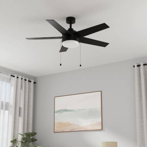 Harbor Breeze Sunport Easy2Hang 44-in Matte Black with Matte Blades LED Covered Outdoor Ceiling Fan With Light and Pull Chain Included 5 -Blade in the Ceiling Fans department at Lowes.com