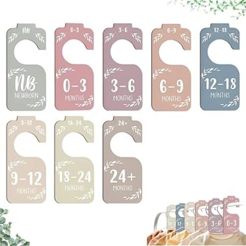 8Pcs Wooden Baby Closet Dividers, Ywbfove Wooden Double-Sided Organizers,Baby Cloth Sorting Tags Organizers Newborn Wardrobe Dividers for Clothes Sorting & Nursery Decor (8 PCS Color)