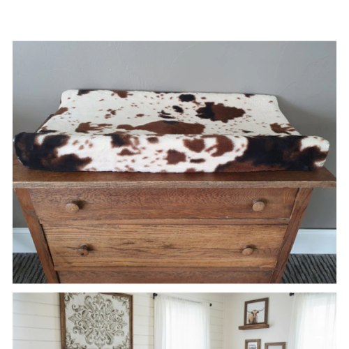 Cow Minky and Peach Western Girl Crib Bedding matching cow hide changing pad cover only