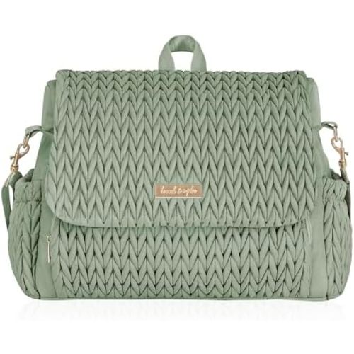 Hannah & Sophia Belle Convertible Baby Diaper Backpack & Bag in Sage Green, Large Size, Dual Sided Water Resistant Changing Mat Included, Detachable Shoulder Straps, Easy To Use