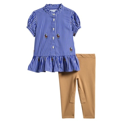 Pony Bear Stripe Ruffle Shirt & Pants Set, 6M- Only a few left