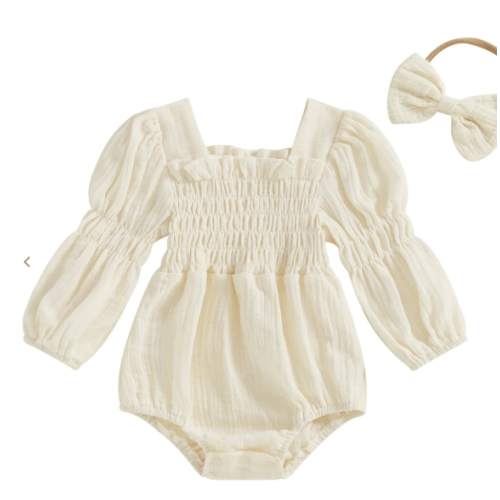 Lantern Sleeve Muslin Romper