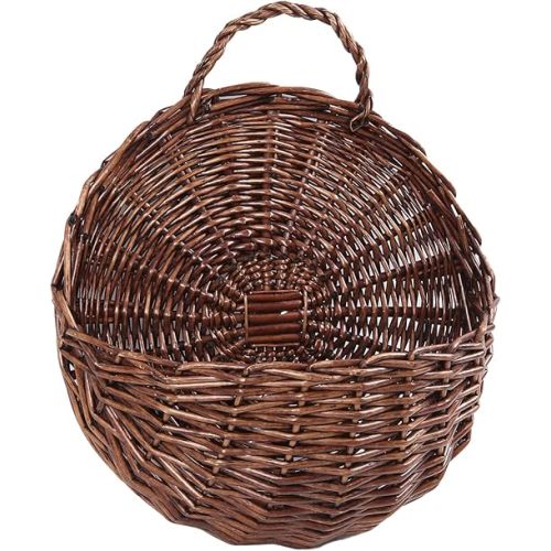 JJSQ Handmade Woven Wicker Hanging Storage Basket, Wall Decorations for Home Garden Wedding, Brown, 14.2×11.8×4.7 inch
