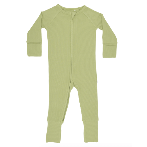 Tarragon Green Small Ribbed Zip Romper 0-3 M