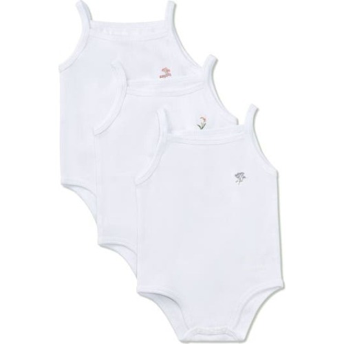 3 Pair Floral Embroidered Bodysuits, 6M