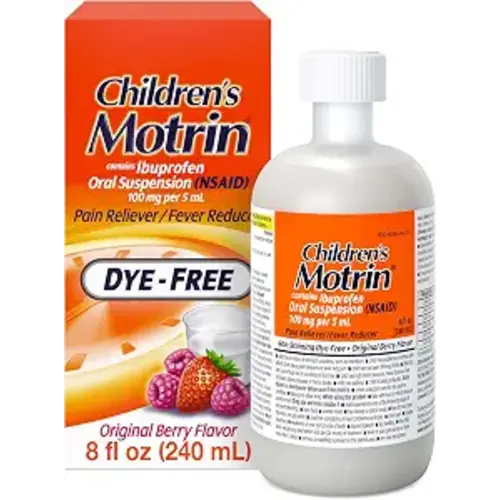 Children's Motrin Oral Suspension 100mg Ibuprofen Fever Reducer, 8 fl. oz | For Children 2-11 years old, Dye-Free, Alcohol-Free, NSAID, Fever Reducer, Pain Reliever, Berry Flavor