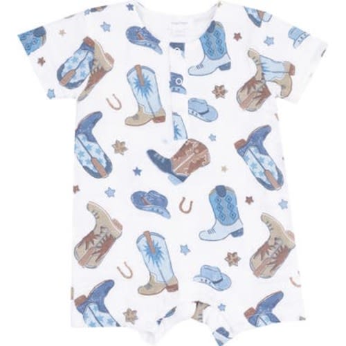 Cowboys Boots Organic Cotton Muslin Henley Babysuit Shortie