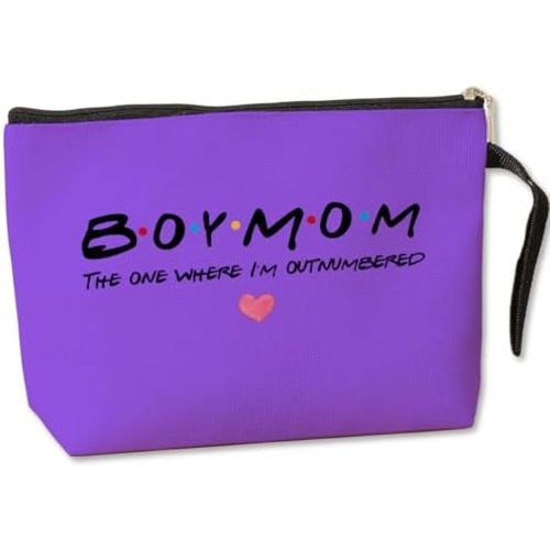 Jztco Boy Mama Makeup Bag, Baby Shower Gifts for Mom First Time, Christmas Birthday Unique Cosmetic Bag Funny Mothers Day, New Mom Gifts - Boy Mama The One Where I'm Outnumbered, Purple