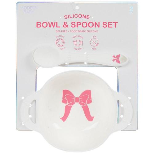 Pink Bow Silicone Bowl & Spoon Set