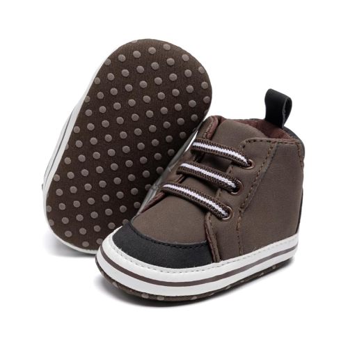 Meckior Toddler Baby Boys Girls High Tops Ankle Sneakers Soft Anti-Slip Sole PU Leather Moccasins Infant Newborn Prewalker First Walking Crib Shoes