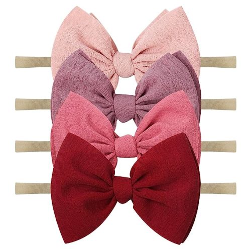 YanJie Baby Girls Nylon Headbands Newborn Bows Handmade Hair Bows Hairbands Hair Accessories for Newborn Infant Toddlers Kids (pink-wine)